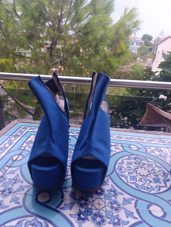 Kadın  Mavi Denim Platform Topuklu Ayakkabı - Görsel 5