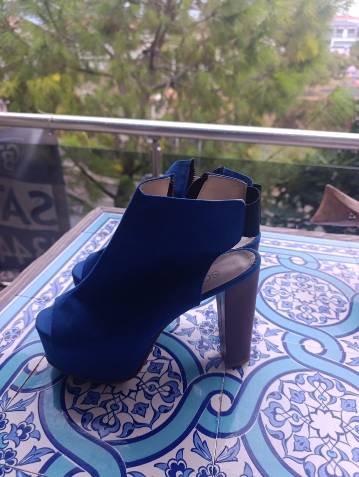 Kadın  Mavi Denim Platform Topuklu Ayakkabı - Görsel 4