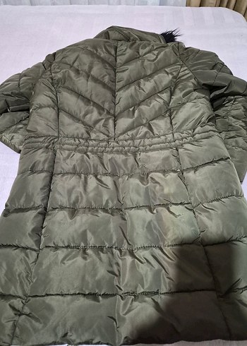 Kadın Yeşil Midi Kaban, Kürklü Kapüşonlu - Görsel 4