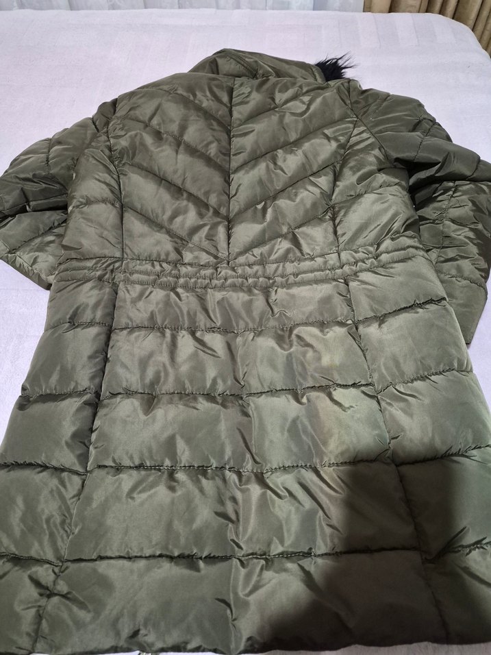 Kadın Yeşil Midi Kaban, Kürklü Kapüşonlu - Görsel 4