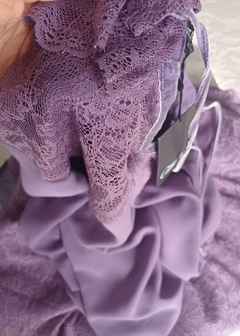 Dantel Detaylı Mor etek gömlek takım - Görsel 6