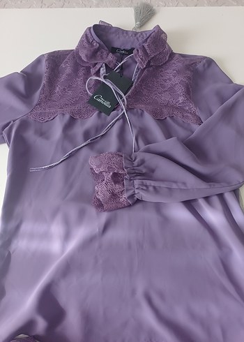 Dantel Detaylı Mor etek gömlek takım - Görsel 7