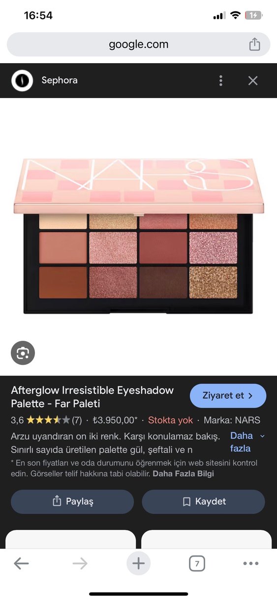 NARS afterglow eyeshadow palette far paleti - Görsel 3