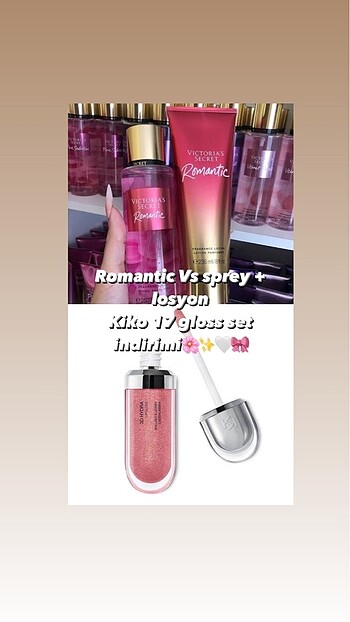 Üçlü set Victoria Secret romantic ve kiko 17 gloss