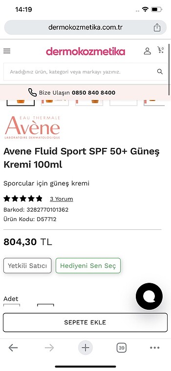 Avene Avene Fluid Sport Spf 50 güneş kremi