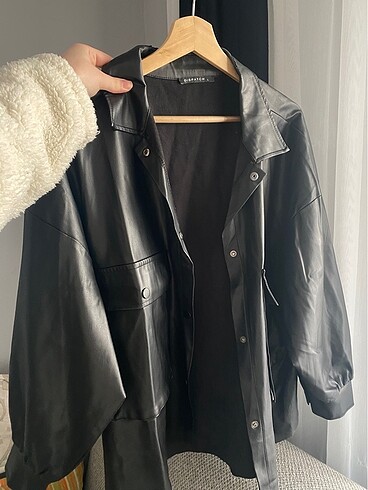 m Beden Oversize Lüks Deri Bomber Ceket