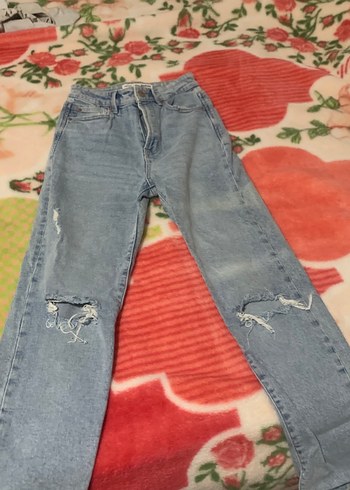 Düğmeli Mavi Mom Slim Denim Pantolon - Görsel 2