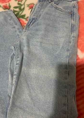 Düğmeli Mavi Mom Slim Denim Pantolon - Görsel 5