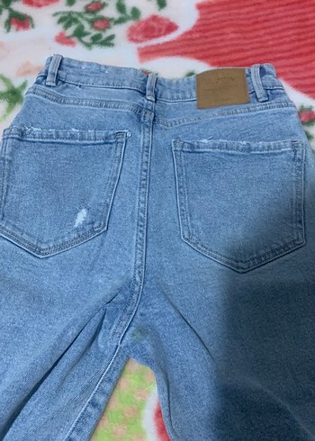 Düğmeli Mavi Mom Slim Denim Pantolon - Görsel 4