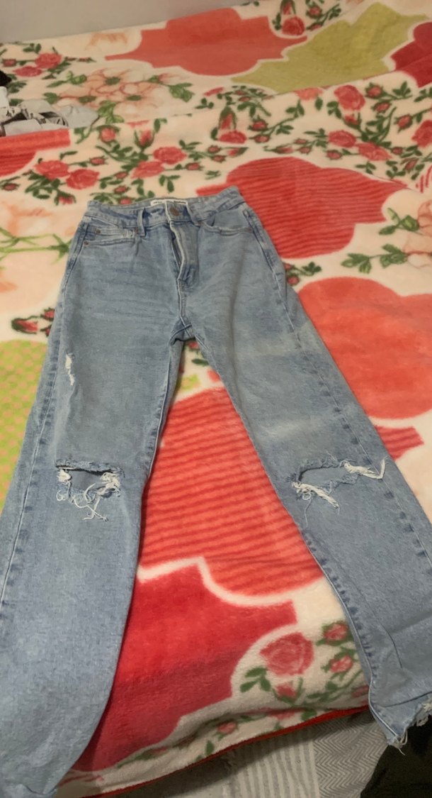 Düğmeli Mavi Mom Slim Denim Pantolon - Görsel 2