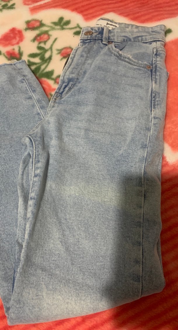 Düğmeli Mavi Mom Slim Denim Pantolon - Görsel 5