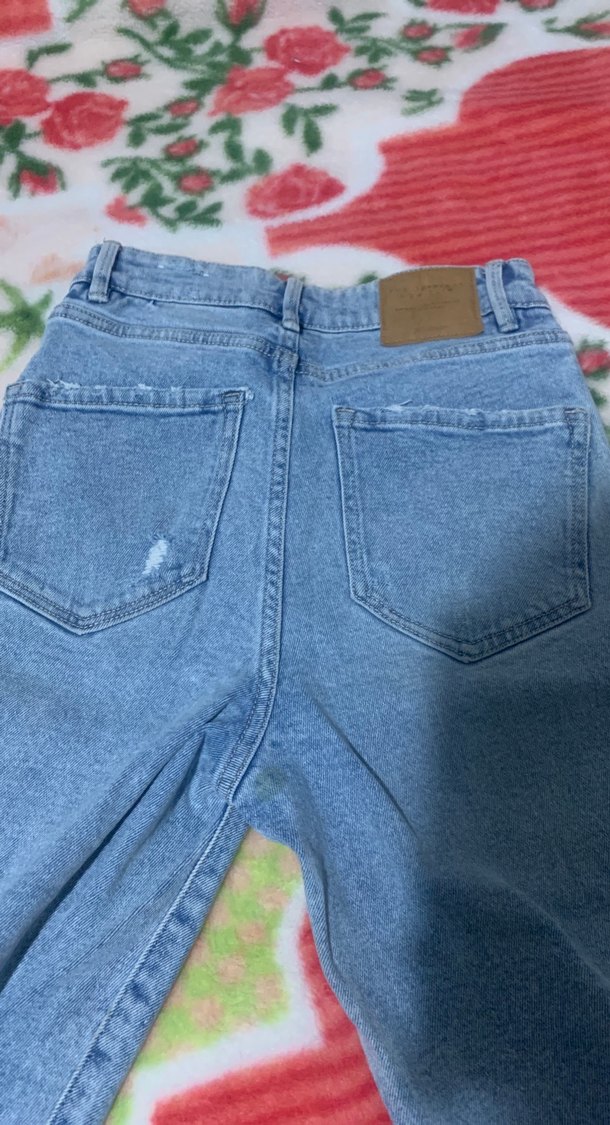 Düğmeli Mavi Mom Slim Denim Pantolon - Görsel 4