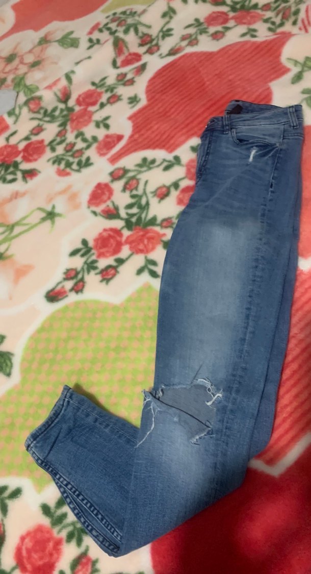 Düğmeli Bağlama Desenli Mavi Kadın Kot Pantolon - Görsel 3