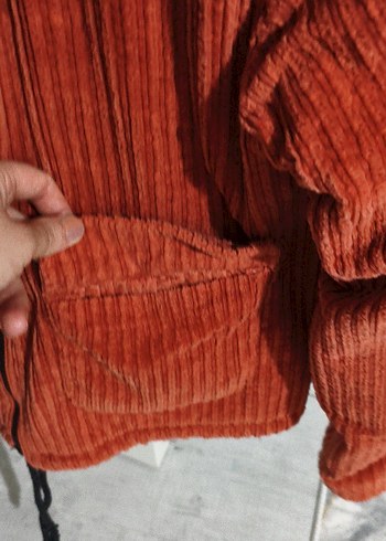 Düğmeli, Yakalı Kadın Kadife Ceket - Görsel 3