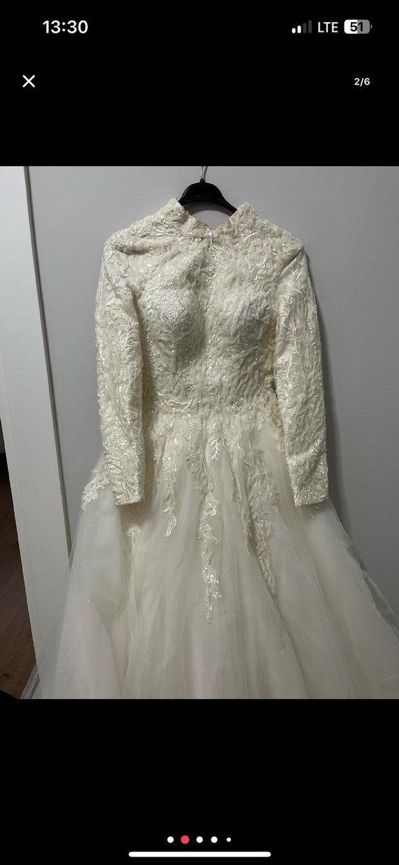 Uzun Kollu Beyaz Gelinlik - Görsel 2