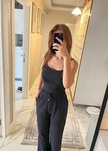 s Beden siyah Renk Siyah Keten Salaş Kadın Pantolon
