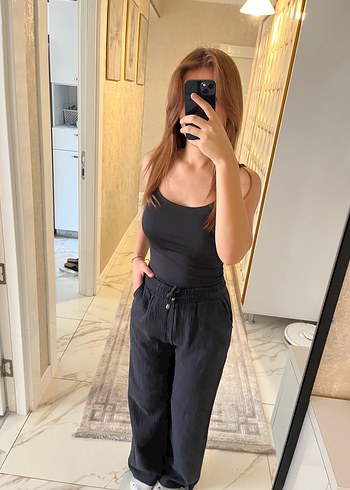 Zara Siyah Keten Salaş Kadın Pantolon