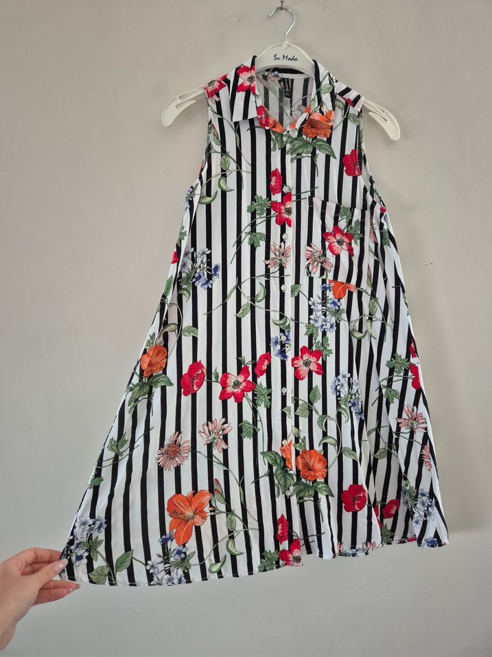 Çiçek Desenli Uzun Salaş Elbise - Görsel 4