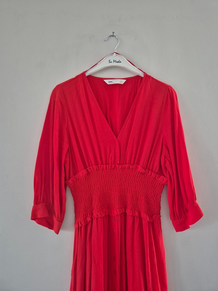 Zara Kırmızı Midi Boy A Kesim - Görsel 2