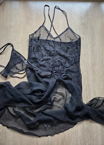 Kombinezon Siyah Tül Gecelik Uzun Sıfır Ürün - Görsel 3