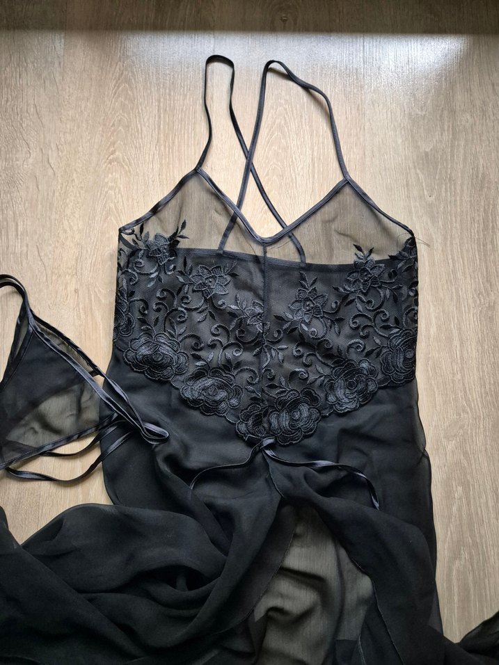 Kombinezon Siyah Tül Gecelik Uzun Sıfır Ürün - Görsel 2