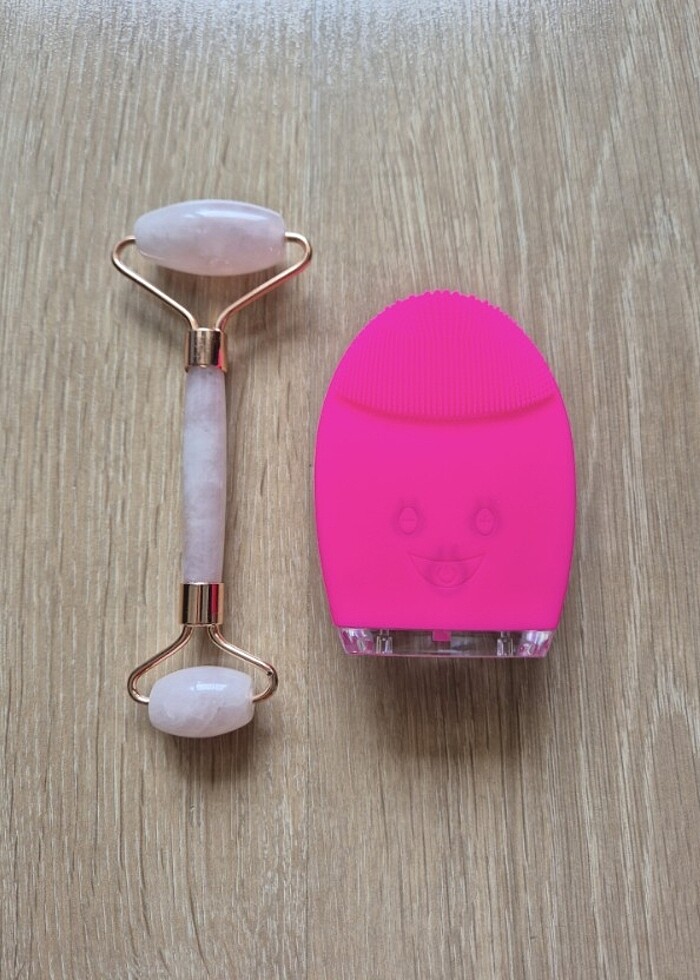 Pembe Kuvars Doğal Taş Roller ve Yüz Temizleme Masaj Cihazı - Görsel 2