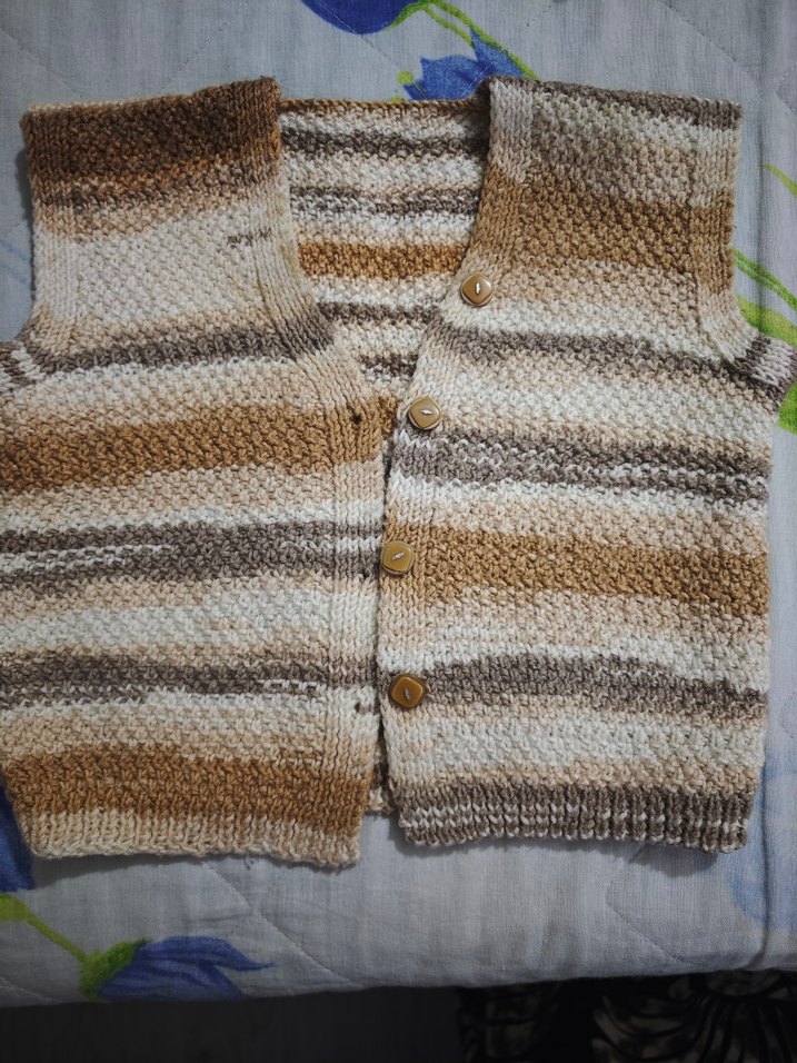 Bej Gri Erkek Çocuk Bohem Örgü Yelek - Görsel 2