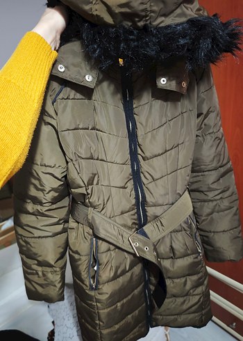 yeşil Kemerli Midi Kadın Kışlık Mont - Görsel 4