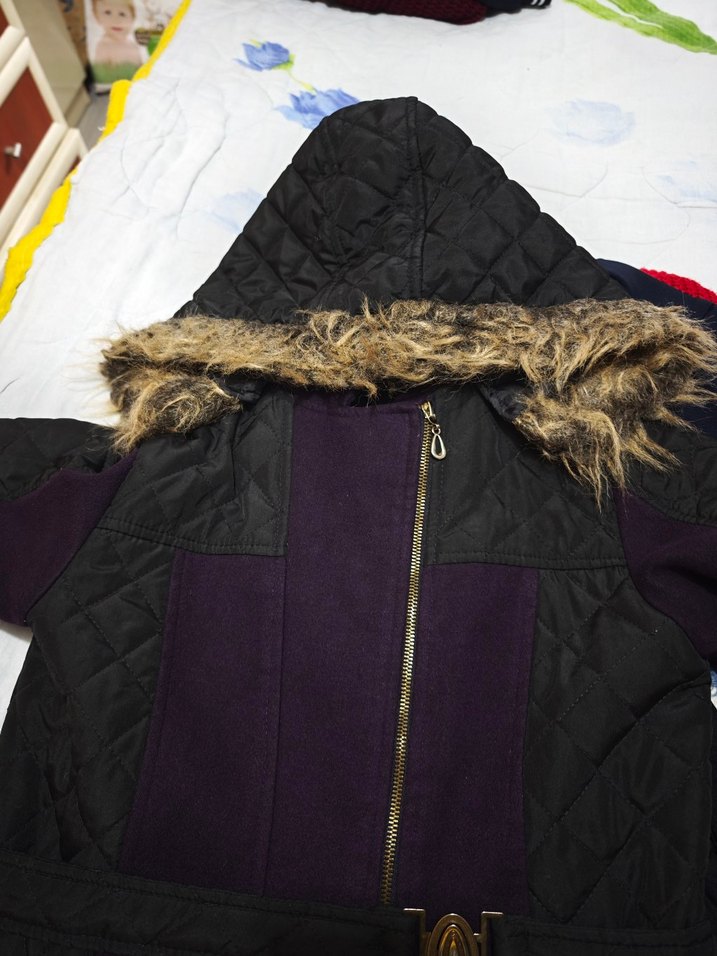 Kemerli Mor Kadın Kışlık Mont - Görsel 3