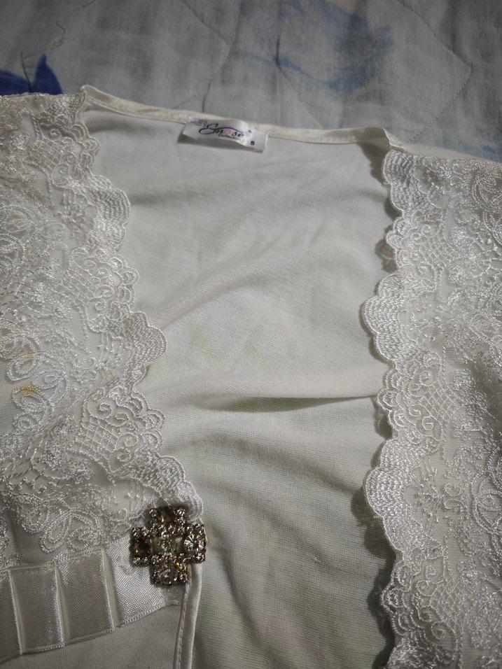 Uzun Beyaz Nakışlı Bohem Kadın Sabahlık - Görsel 2