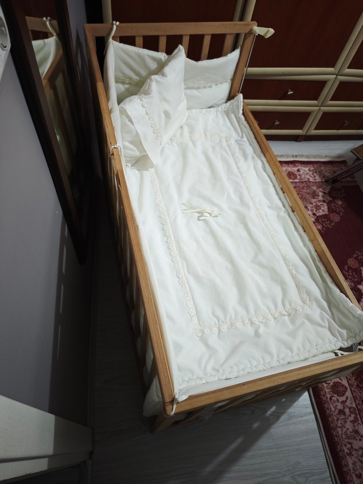 bursa içi Beyaz Bebek Beşiği ve Yumuşak Yatak Seti (60*120) - Görsel 5