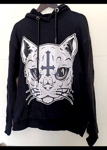 xxl Beden Kapüşonlu Uzun Kollu Siyah Goth Sweatshirt