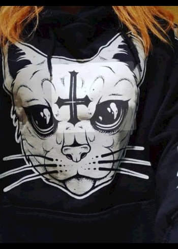 American Vintage Kapüşonlu Uzun Kollu Siyah Goth Sweatshirt