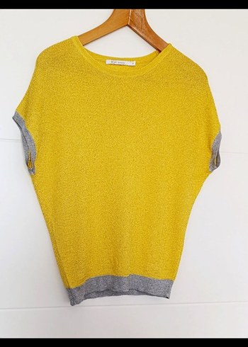 Sarı Gri Kısa Kollu Kazak - Görsel 3