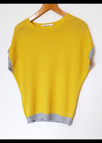 Sarı Gri Kısa Kollu Kazak - Görsel 4