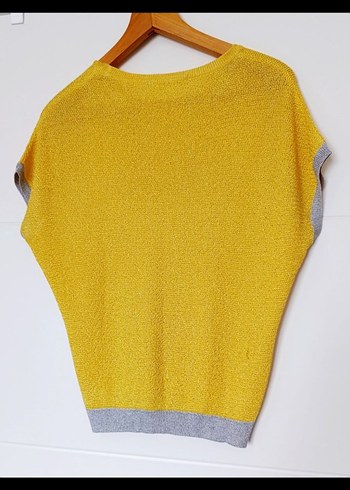 Sarı Gri Kısa Kollu Kazak - Görsel 5