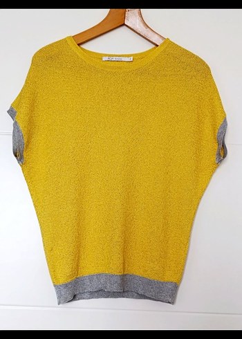 Sarı Gri Kısa Kollu Kazak - Görsel 2