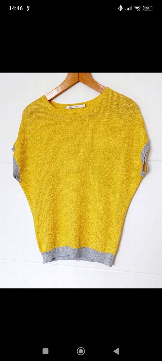 Sarı Gri Kısa Kollu Kazak - Görsel 4