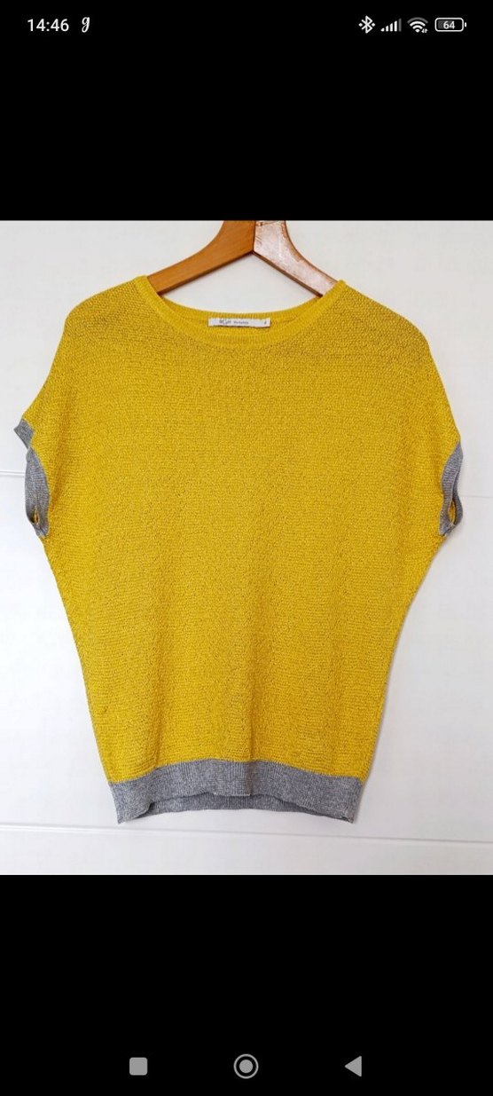 Sarı Gri Kısa Kollu Kazak - Görsel 2