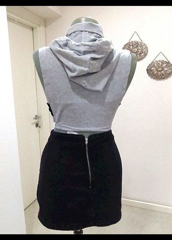 s Beden gri Renk Crop Sweat Bluz