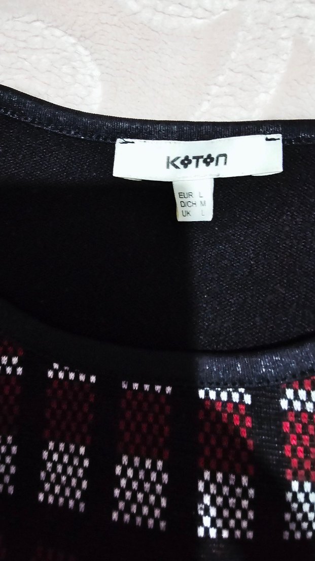 Bordo Kare Desenli Uzun Kollu Triko Bluz - Görsel 2