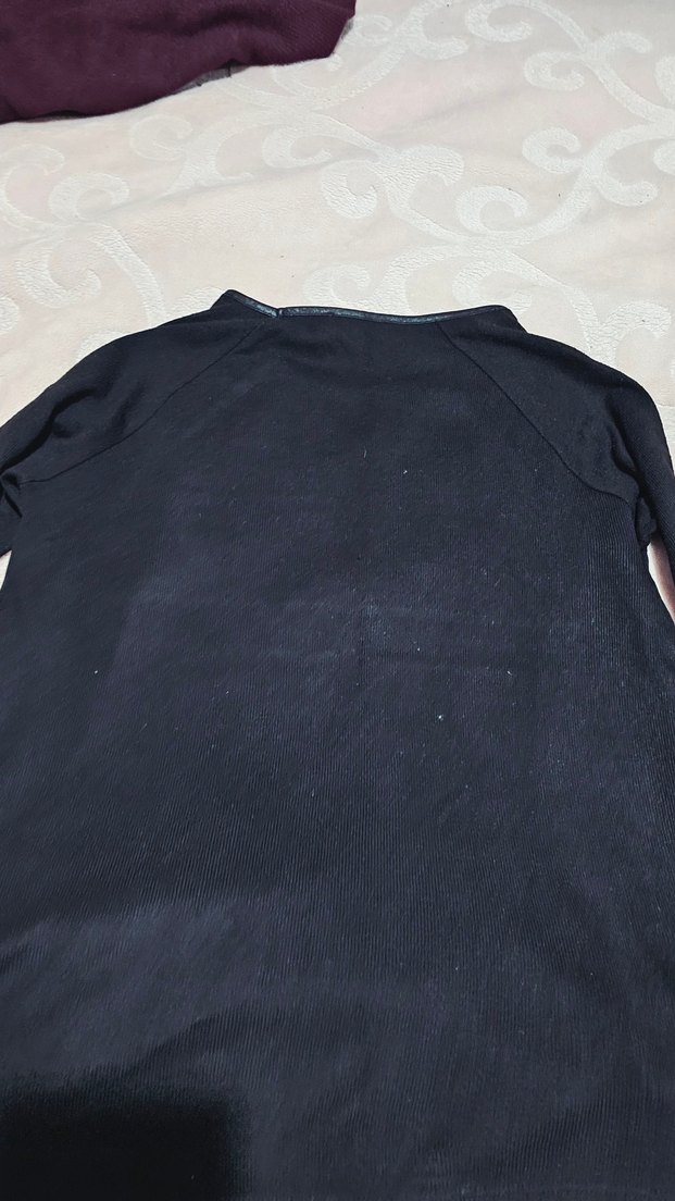 Bordo Kare Desenli Uzun Kollu Triko Bluz - Görsel 3