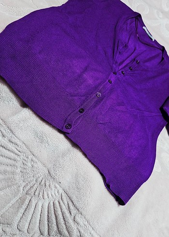 Mor Düğmeli Kadın Hırka - Görsel 3