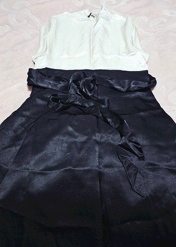 Beyaz-Siyah Midi Abiye Elbise - Görsel 4