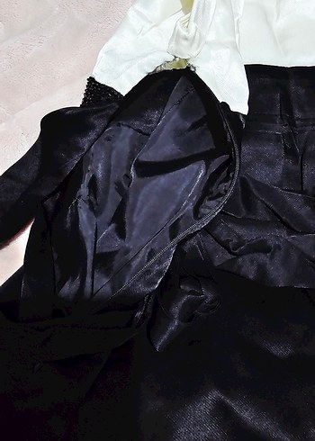 Beyaz-Siyah Midi Abiye Elbise - Görsel 5