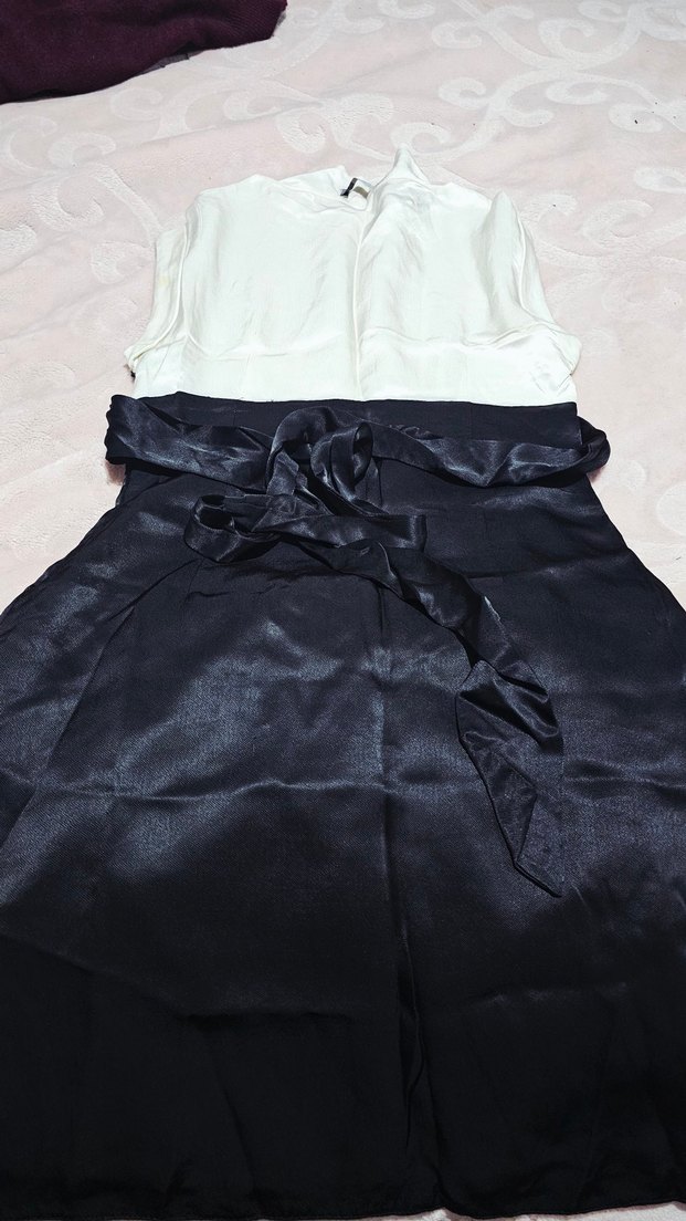 Beyaz-Siyah Midi Abiye Elbise - Görsel 4