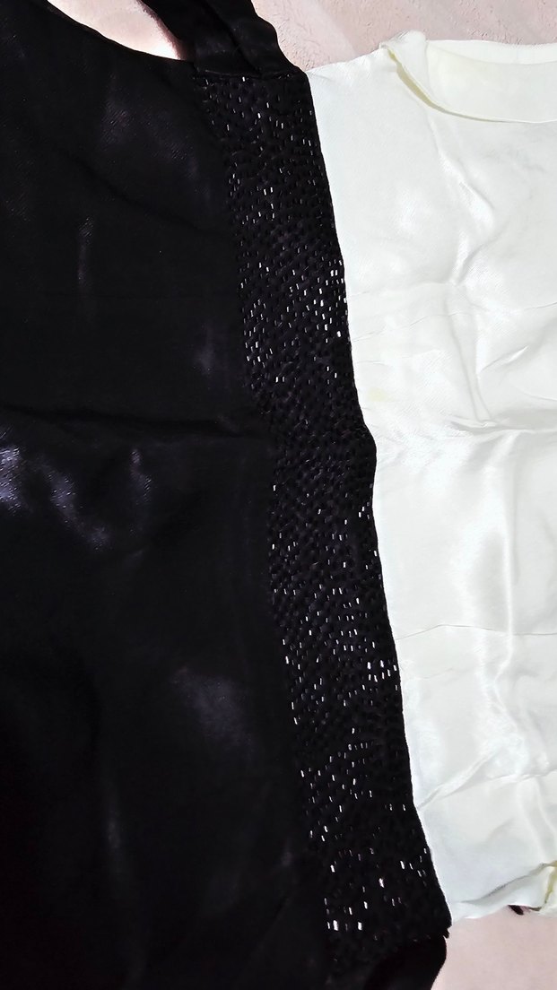 Beyaz-Siyah Midi Abiye Elbise - Görsel 3