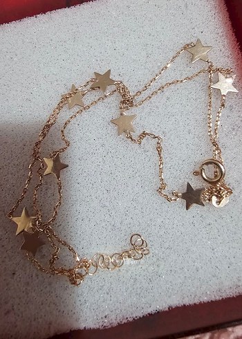 Yıldızlı Zincir Detaylı Altın rengi 925 ayar Bileklik - Görsel 4