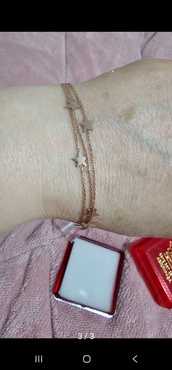 Yıldızlı Zincir Detaylı Altın rengi 925 ayar Bileklik - Görsel 3