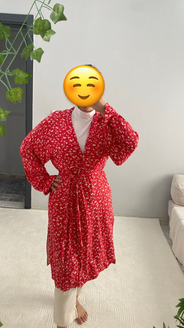 Uzun Kollu Çiçekli kadın viskon kimono - Görsel 2